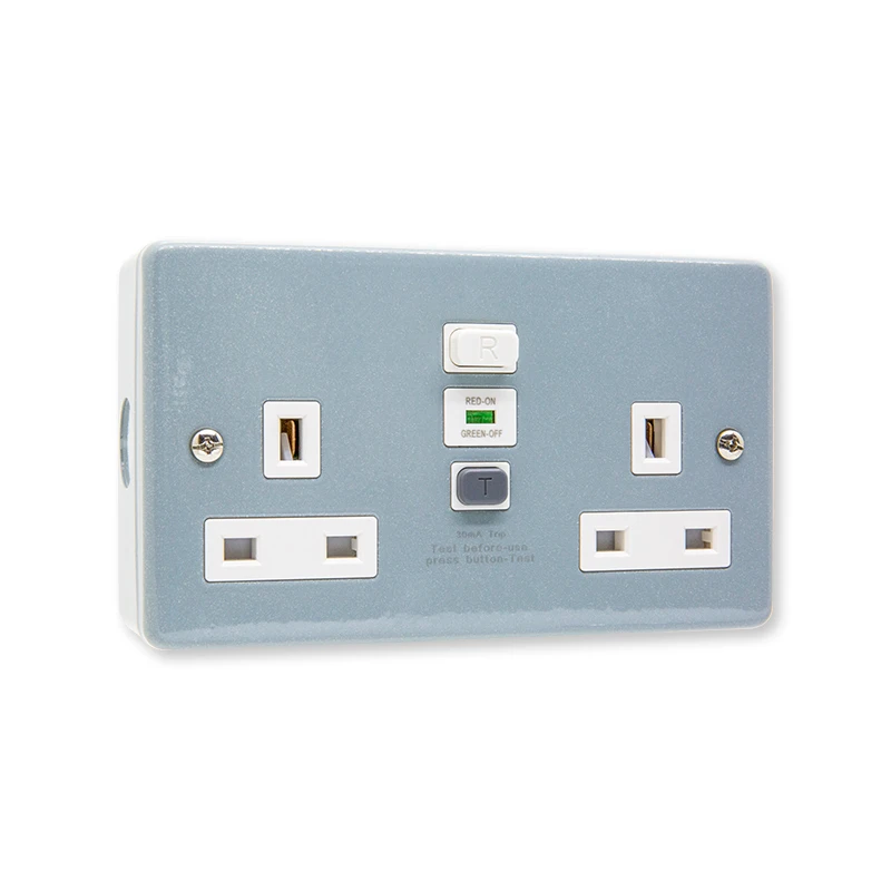 WOSOM British Standard WSRSP-5 2Gang Un switched RCD Socket White 13A 30mA Type A