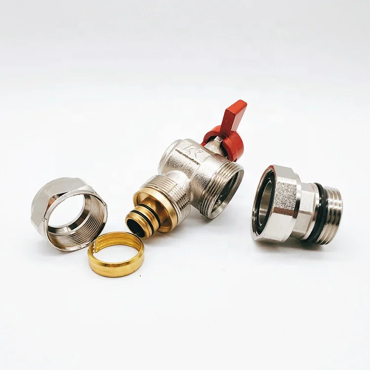 China two ways manual ptfe brass 1inch angle male thread flow control water union ball valve with butterfly handle