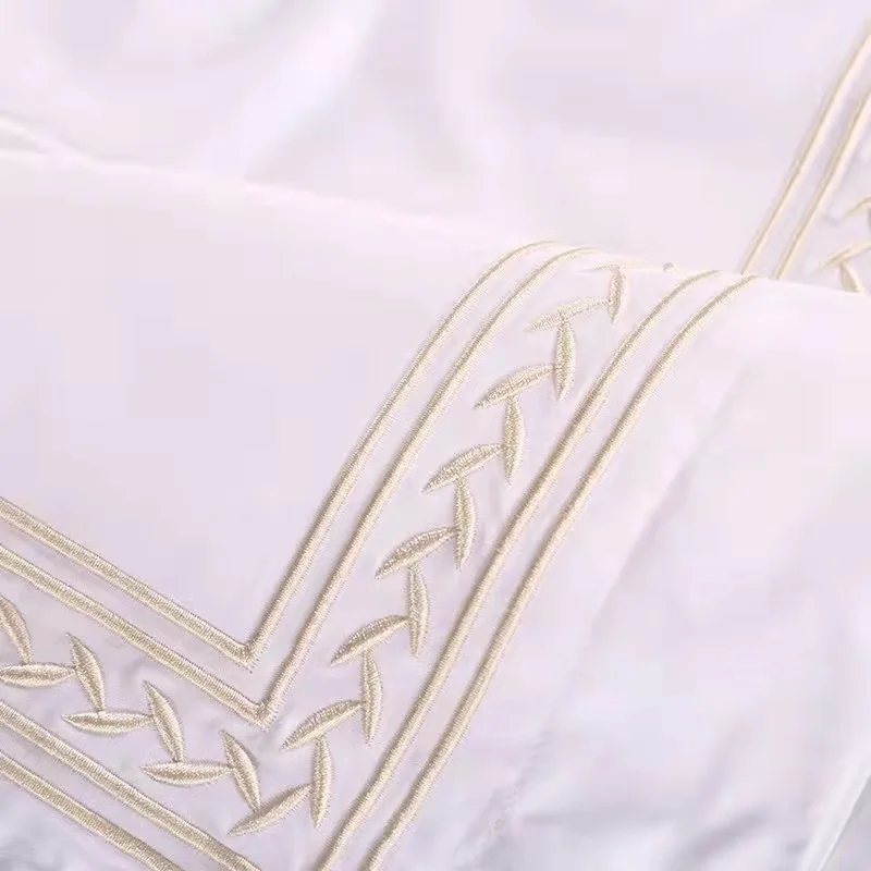 100% Cotton Wholesale Bed Sheet Sets Embroidered White Hotel Bed Linen Brands