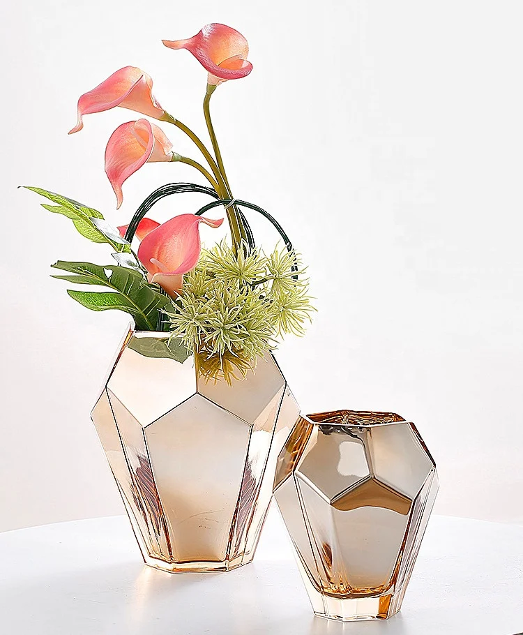 
Glass Flower Vase gold Small Mini Geometric Bud Decoration Wedding nordic Home Decor Glass Flower Vase 