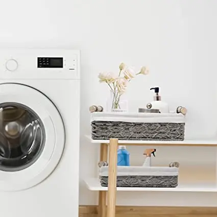 Grey Paper Rope Storage Basket Wicker Baskets Decorative Bins for Toilet Tank Top