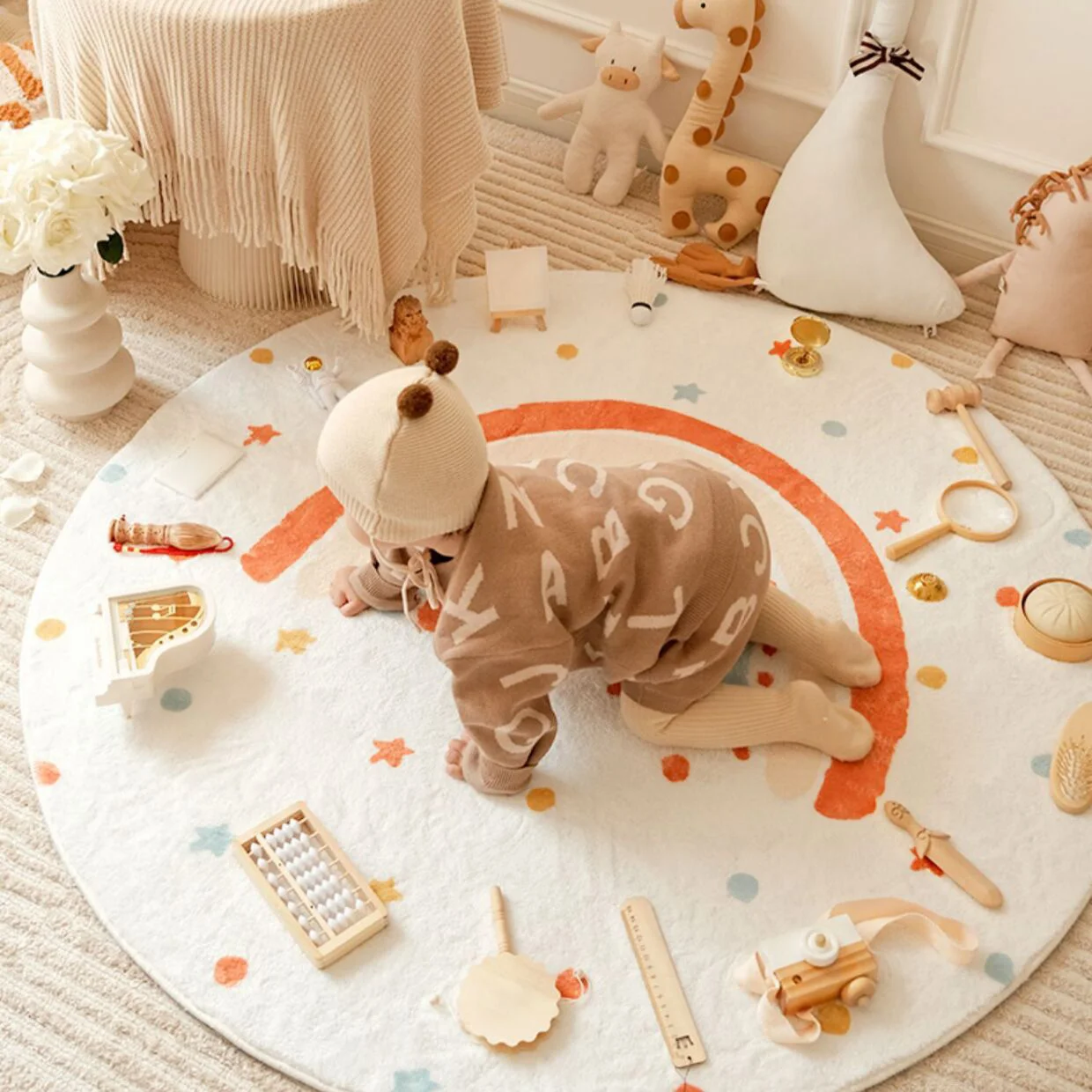 INS Crazy Carpet Baby Birthday  First Birthday  Lottery Mat Newborn Full Month  Hundred Days Round Floor Mat