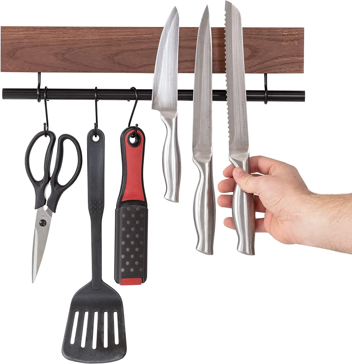 Black Walnut Magnetic Knife Holder Magnetic knife holder on the wall to organize your kitchen - easy to install