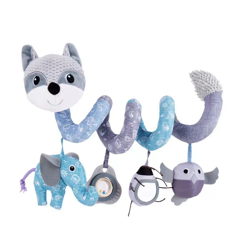Infant baby plush soft stuffed animal toy cartoon rattle toy bed hanging spiral toy for stroller crib