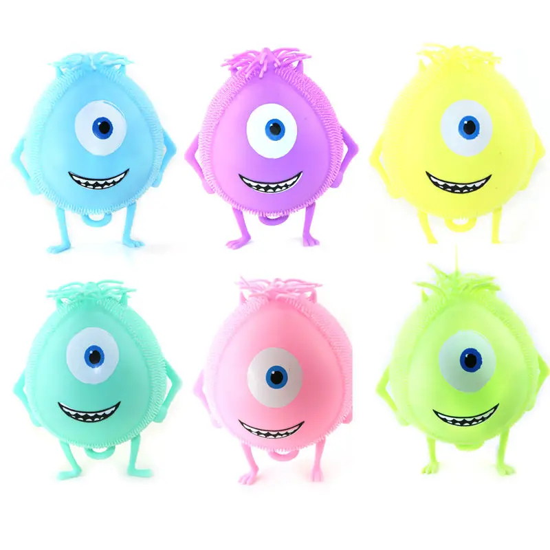 Kids Toy Assorted Designs Squeeze Stress Balls Flashing LED Light up Spiky TPR Hedgehog Puffer Ball With Yoyo