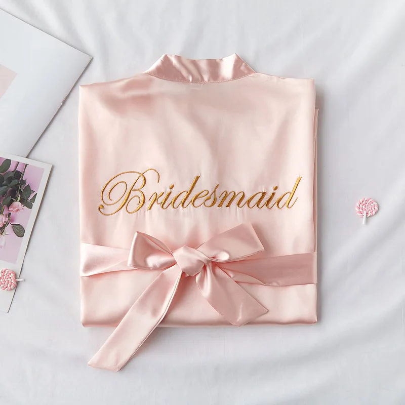 Custom Wholesale Silk Personalized Embroidery Robes Satin Women Wedding Bridesmaid Satin Bridal Robe
