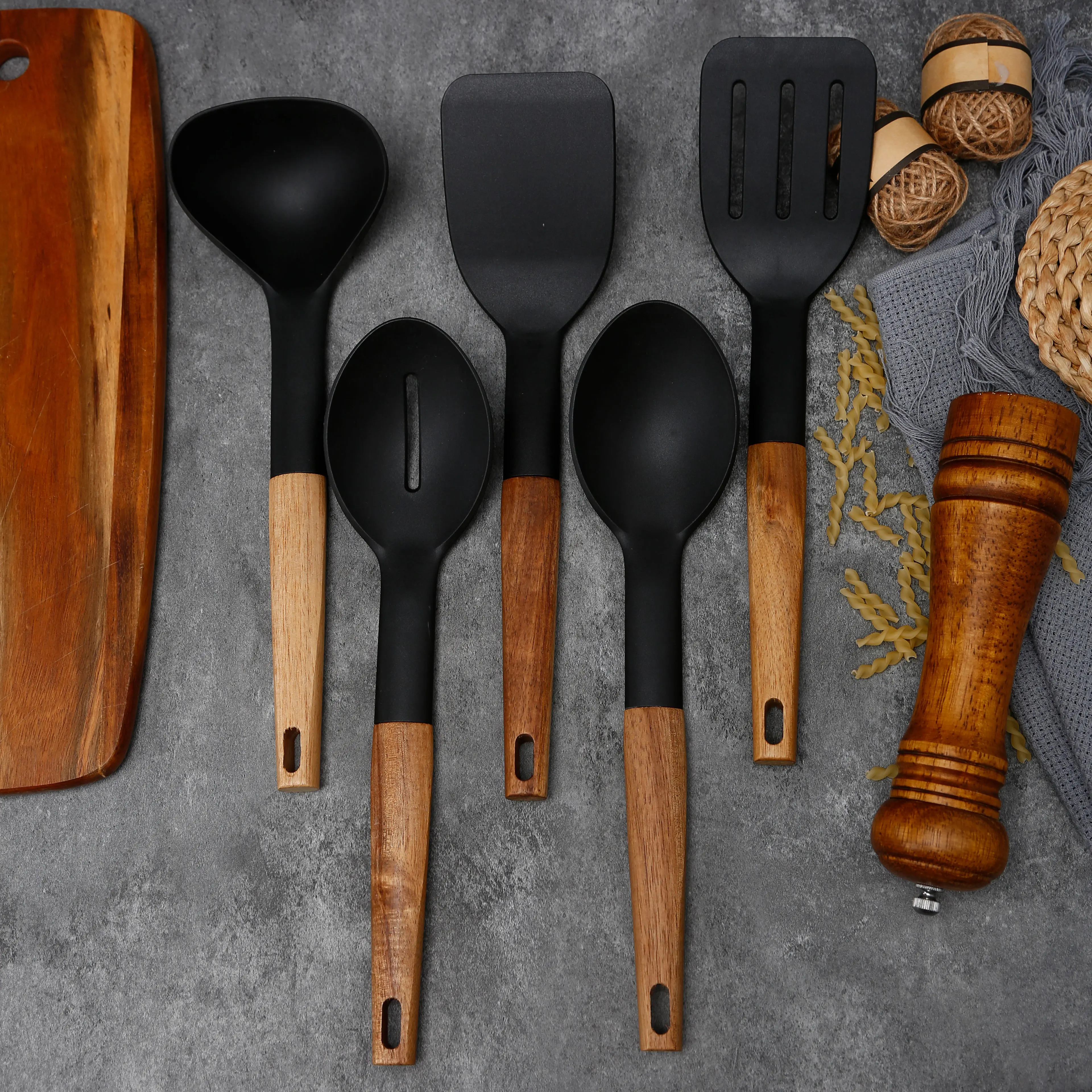 Food Grade Nylon Kitchen Cooking Utensils Set With Wood Handle Modern Kitchen Gadgets