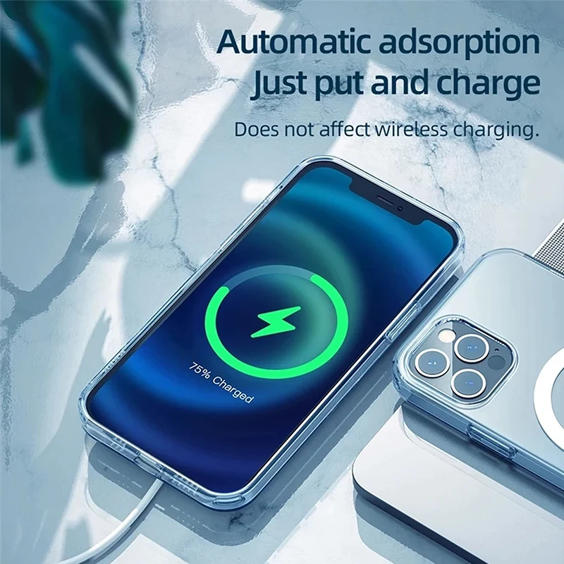 Transparent Wireless Charging Phone Case TPC PC Clear Magnetic Phone Case for iPhone 14 14 pro Mobile Phone Case Back Cover