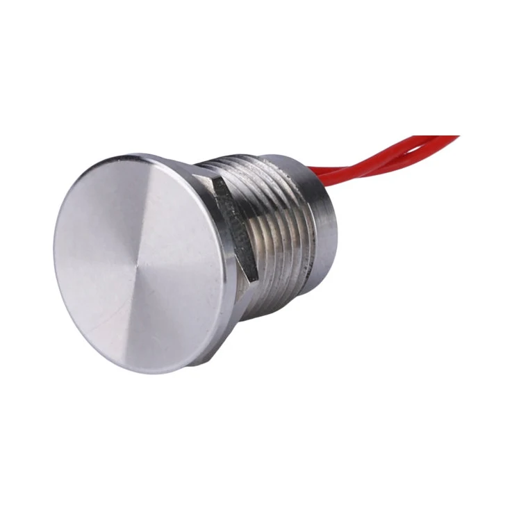 12mm waterproof IP68 1NO 2A flat head self return stainless steel momentary wired lead metal piezo switch