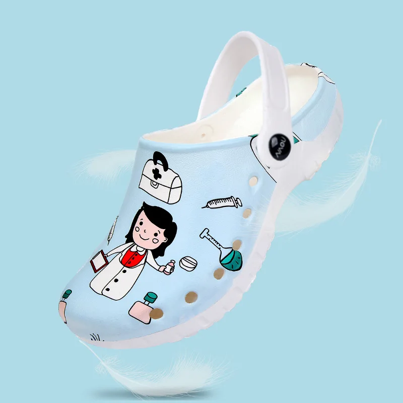Nurse Print Scrub Shoes for Women Men Medical Clogs Light Weight Clinical Sanitary Surgeon Dental Hygienist Veterinary Sandal