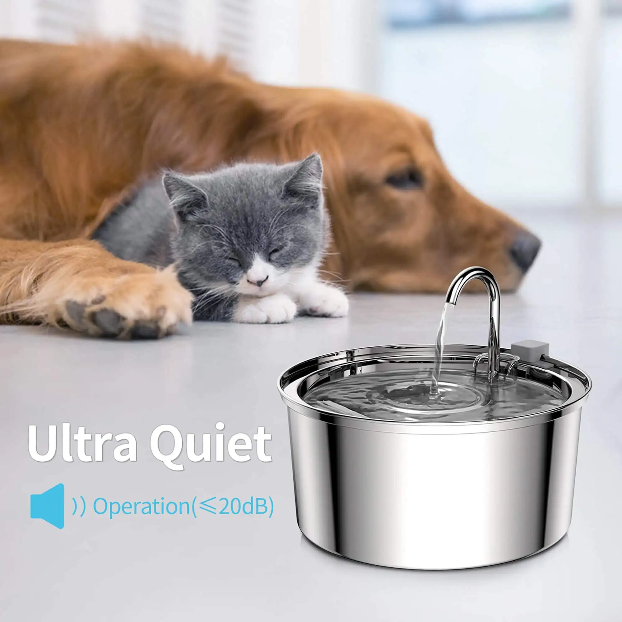 Petwant OEM ODM 3.2L/108Oz Stainless Steel Automatic Pet Cat Dog Drinking Water Fountain Bowls With Replacement Filters