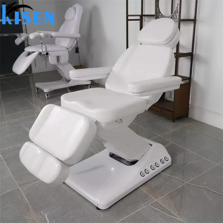 Trendy new design electric facial massage treatment table with 4 motors white eye lash bed with topper for beauty spa salon