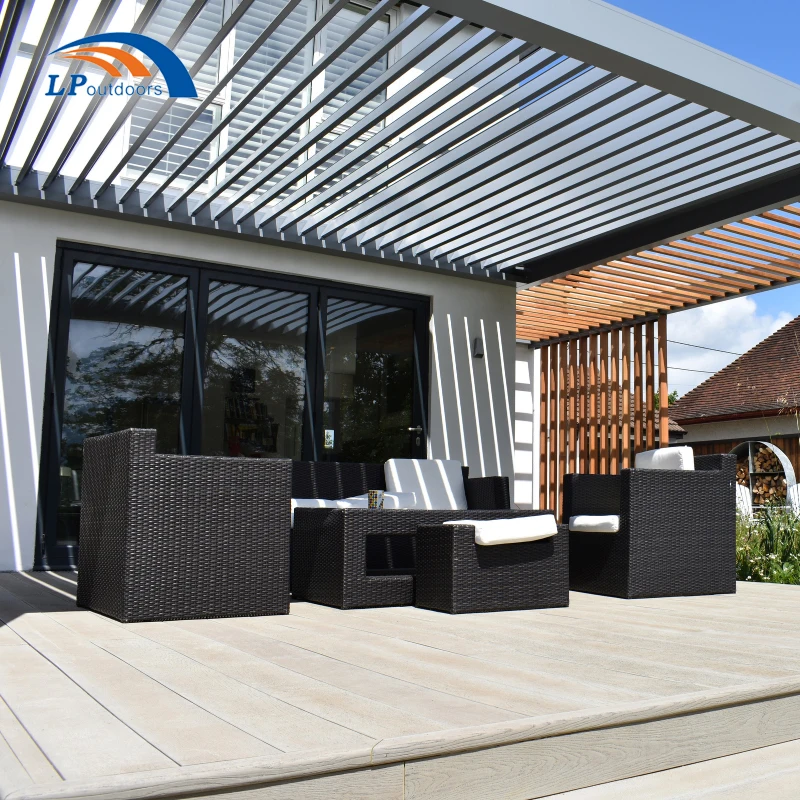 White Aluminum Louvered Pergola Bioclimatic Outdoor Gazebo Tent Pavilion Motorized With LED Lights