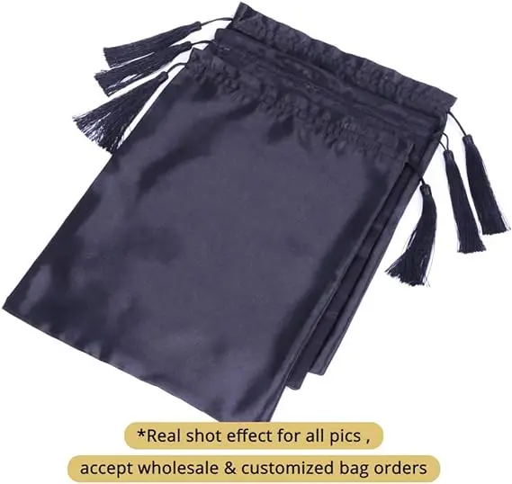 Silk Satin Packaging Bundles Hair Extensions Tools Soft Pouches With Tassel Gift and Travel Bags