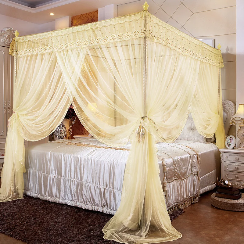 Three open door square top princess palace style mosquito net thickened stainless steel bracket dense mosquito net wholesale