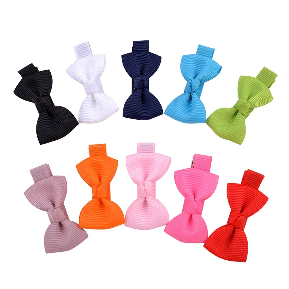 Hot Sell Baby Girls Hair Ornament Solid Color Ribbon Bow Hair Clips Handmade Fabric Covered Non Slip Metal Duckbill Hairgrips