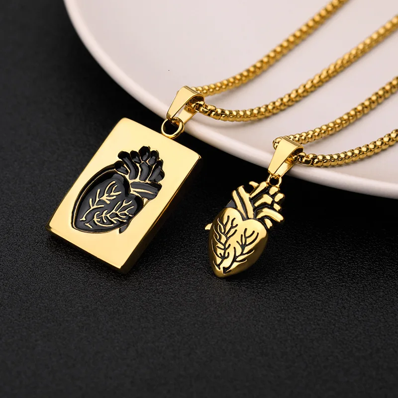 Fashion Puzzle Couple Anatomical Heart Necklace For Women Men Valentine Gift Gold Chain Pendant Collares