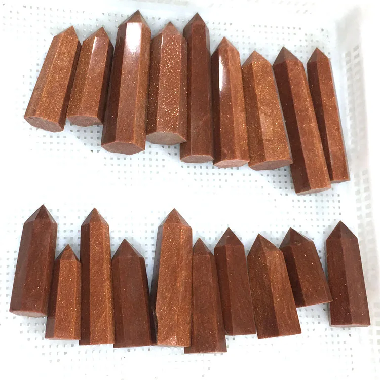Natural Rock Quartz Red Golden Sandstone Point Crystal Wand for Reiki Decoration
