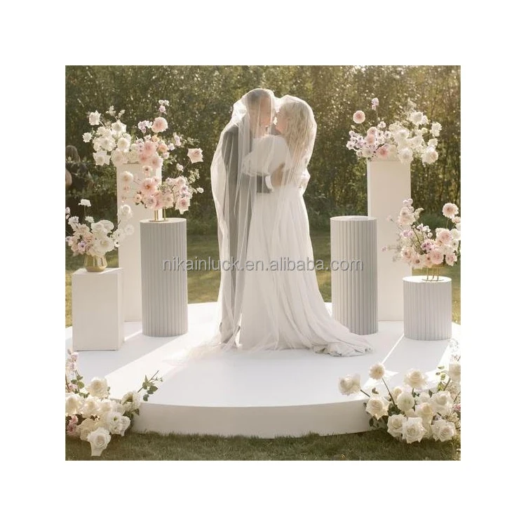 Wedding Prom Formal Dances Photo Prop Cardboard Marble Look Fluted Pillars Cake Stand Tall Large Plinth
