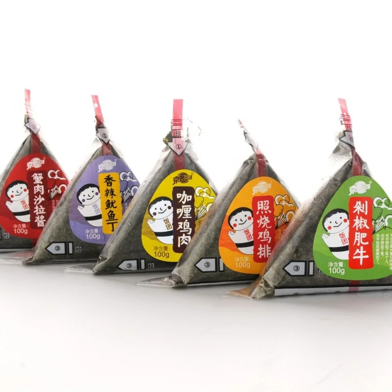 Good quality delicious seafood triangle onigiri squid, crab meat, tuna sushi food