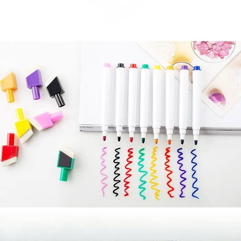 Washable Dry Erase Muti-Color Bevel Magnetic Whiteboard Marker Pen Set With Eraser