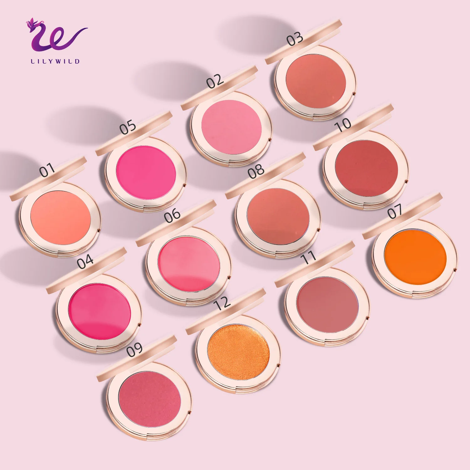 Lilywild Luxury Vegan Makeup Blush Romantic Color Wholesale Custom Logo Powder Blusher Palette