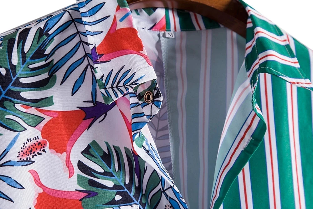 Stylish Floral Striped Short Sleeve Shirt Summer Hawaiian Beach Shirt