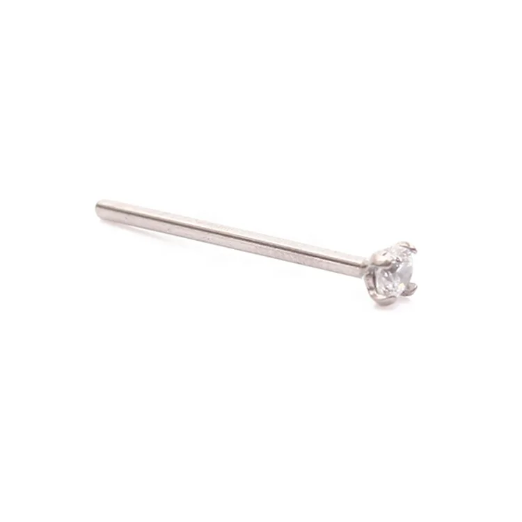 Titanium Prong Set Cubic Zircon Stone Nose Fishtail Pin Indian Nose Pin