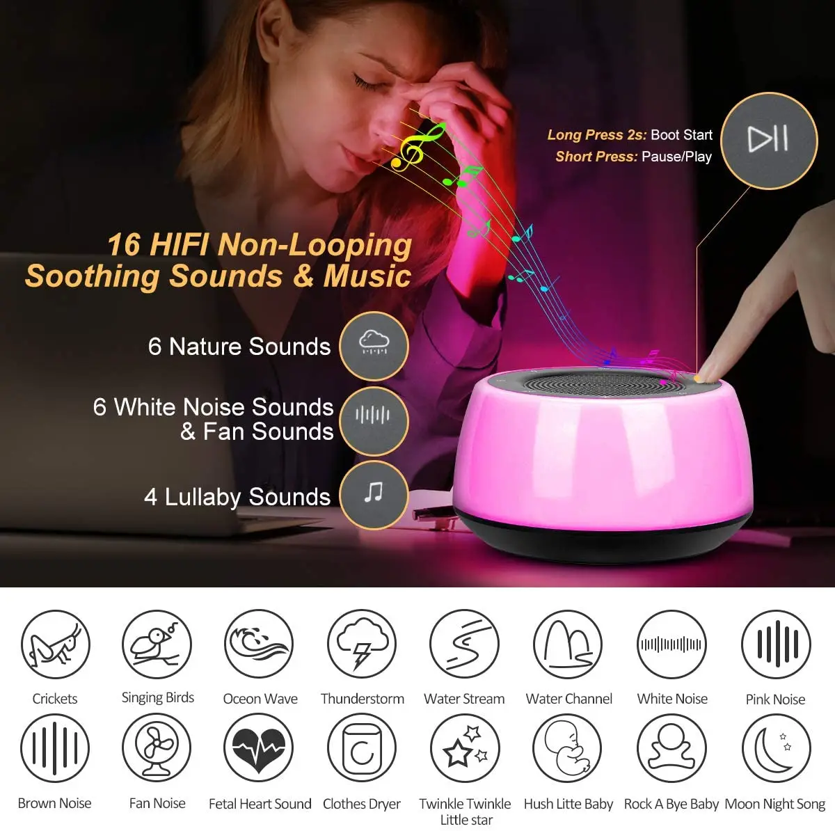 GreatRoc OEM factory hot sale  led lamp night light white noise sleep sound machine