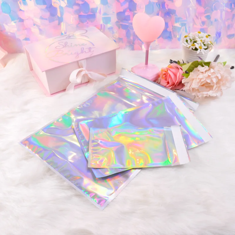 Holographic Metallic Poly Mailers Foil Glitter Bag Mailing Self Sealing Envelope Packaging Pouches