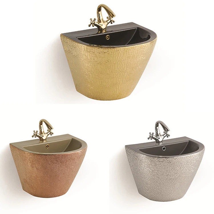 Popular nordic porcelain vessel sink wash hand gold bathroom sink ceramic wall hung basin