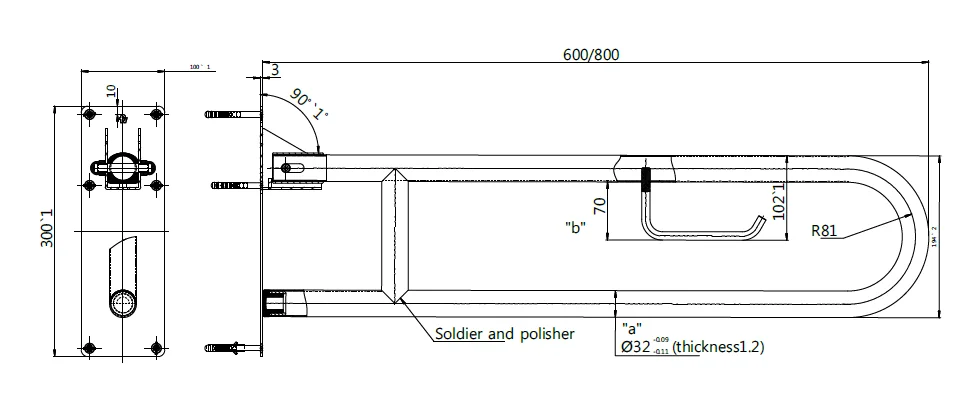 Factory Production Senior Citizen Standing Folding Toilet Stainless Steel Safety Armrest Handles Grab Bar