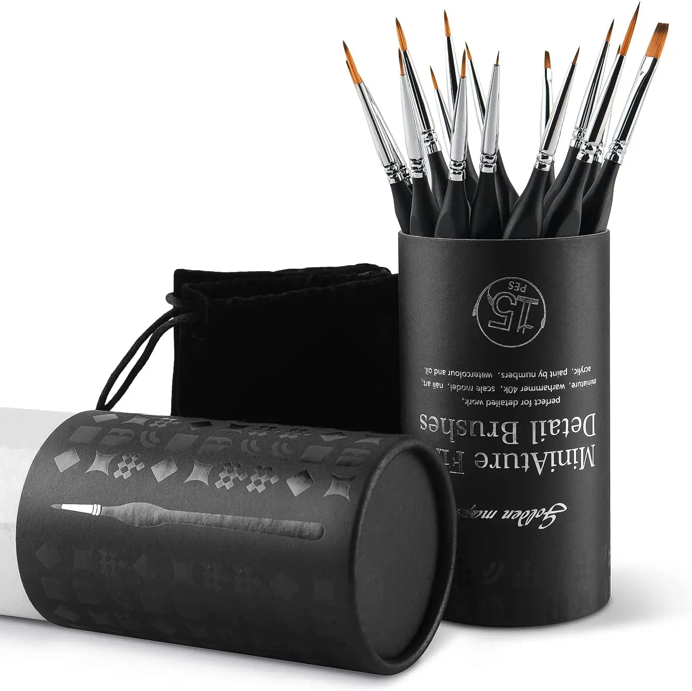 15PC Synthetic Miniature Brushes Micro Detail Paint Brush Set For Acrylics Oils  Watercolors And Paint By Number
