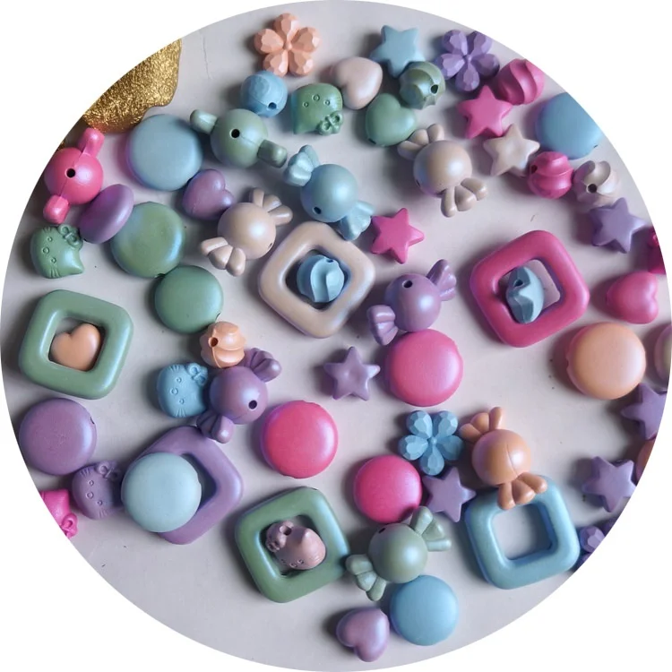 Wholesale Colorful Five point Star Flower Acrylic Beads Round shape plastic bead For DIY  jewelry Making Hair Accessories