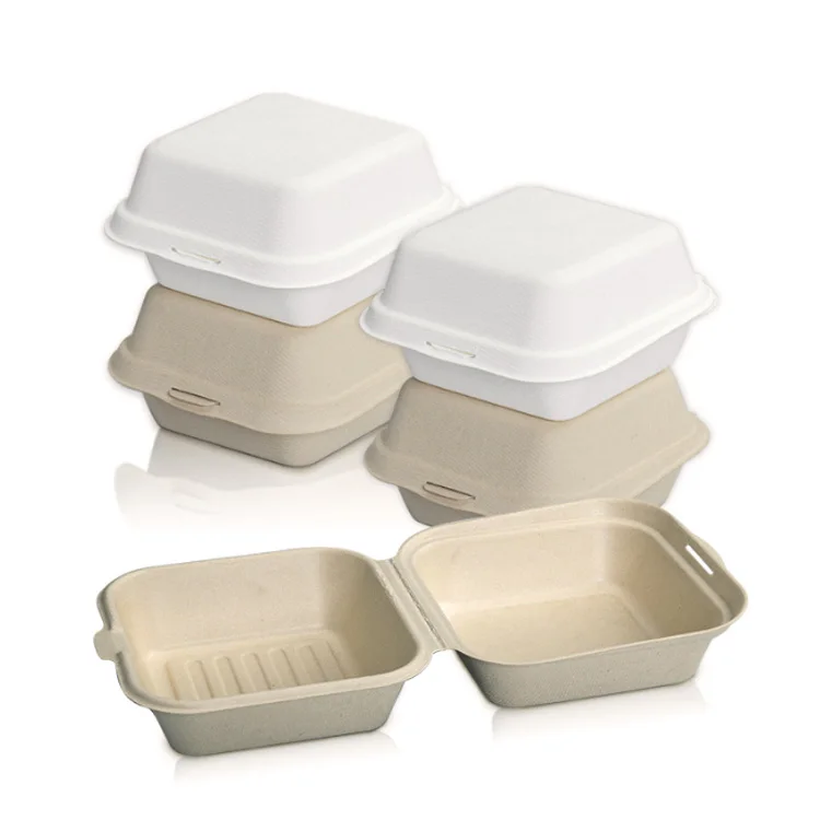 Customizable  Greaseproof and Microwavable Eco Friendly Bagasse Food Containers Biodegradable Lunch Box Disposable