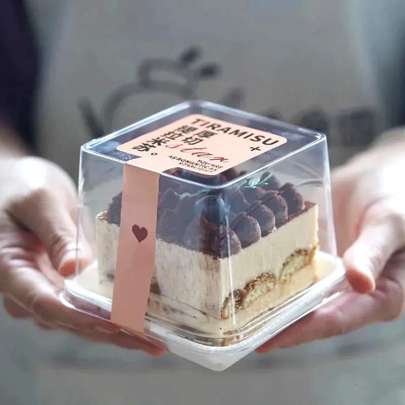 Tiramisu коробка для торта прозрачная квадратная муссовая пластиковая десертов с этикеткой