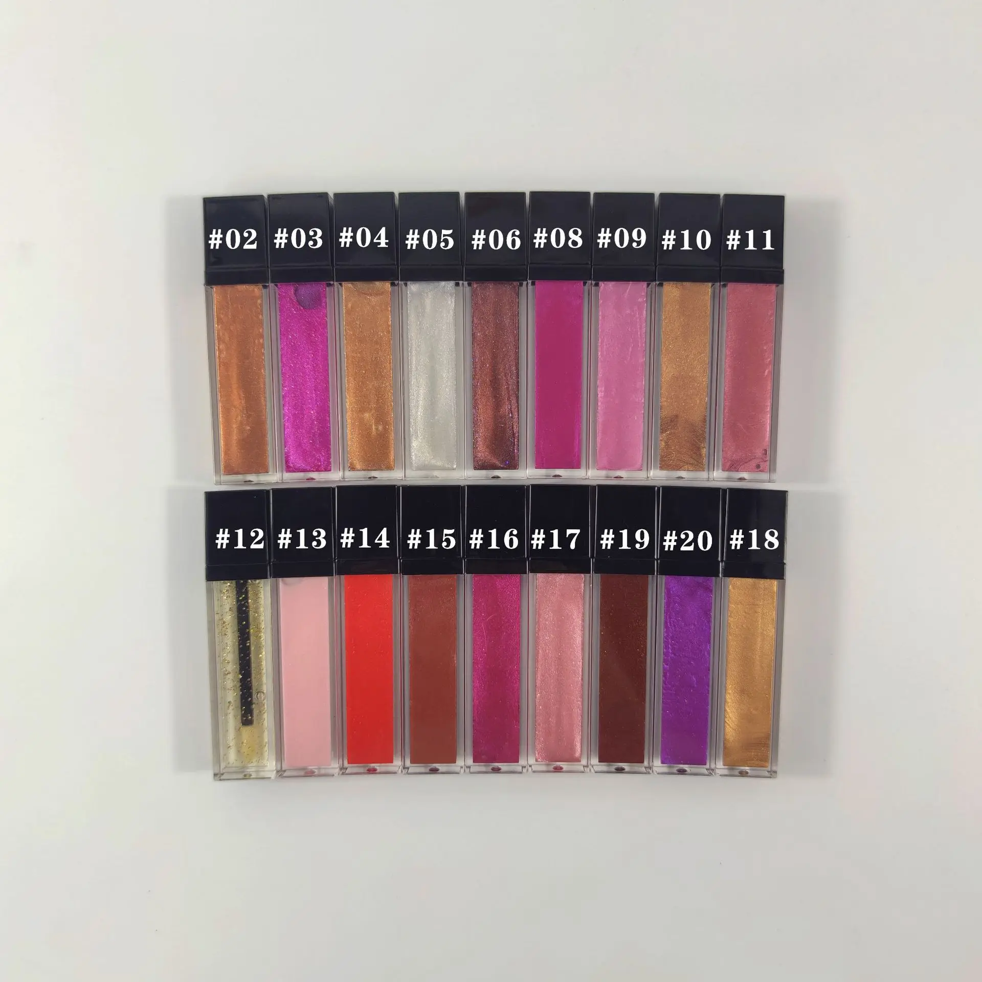 21 Color OEM Cosmetics Makeup Wholesale Custom Glitter Lip Gloss Private Label Pearl Lipstick Black Square Lip Gloss Tube