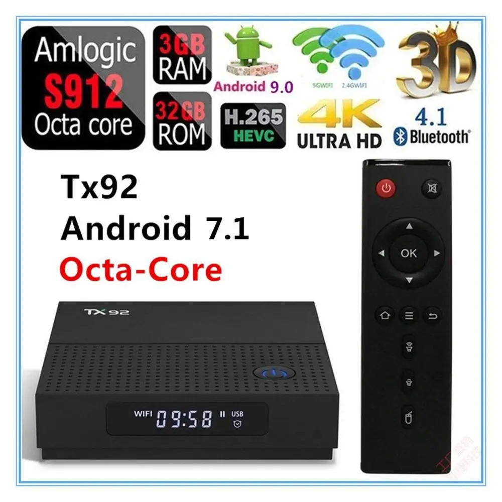 TX92 3 ГБ ОЗУ 32 Гб ПЗУ Android 7 1 Amlogic S912 2 4G/5G двухдиапазонный wifi Смарт