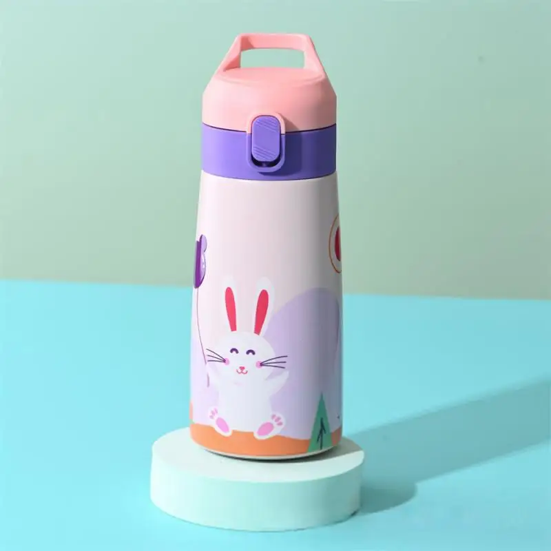 Kids Stainless Steel Straw Thermos Mug With Case Cartoon Leak-Proof Vacuum Flask Children Thermal Water Bottle Thermocup