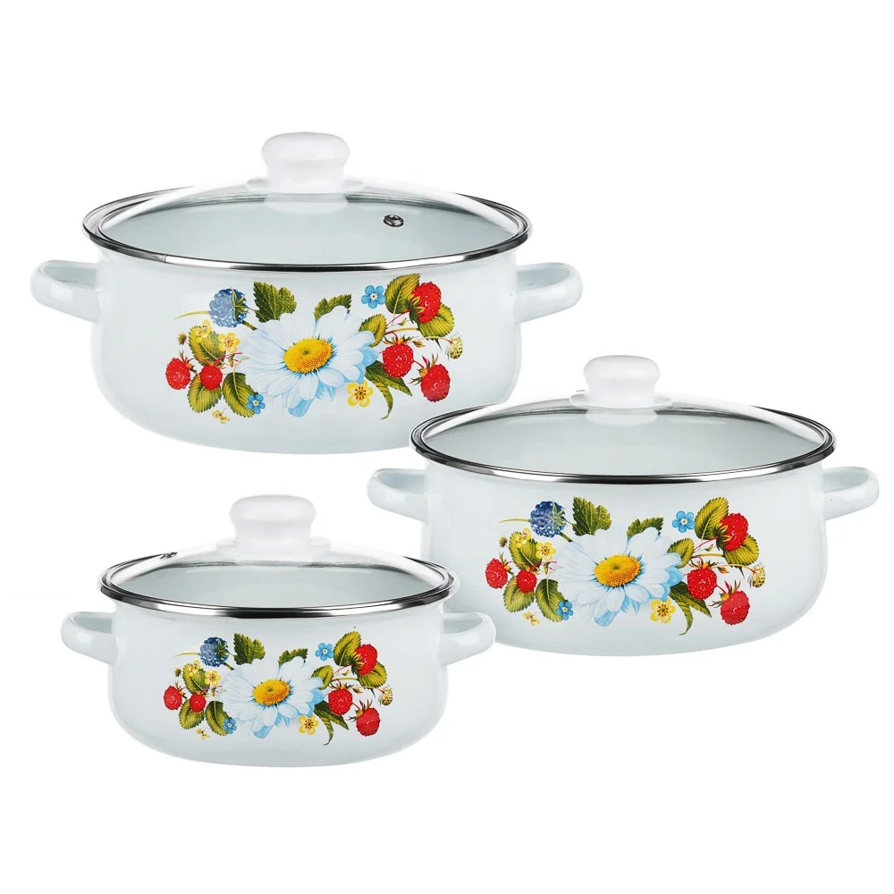 Russia Enamel Casserole Sets 16/18/20/22/24/26cm Mexico AVON Ollas de Peltre Enamel Cookware Enamel hetera sweet cottage