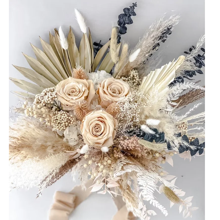 Natural Boho decor decorative flowers, wreaths and plants Dry Plants Arrangements Palm Leaves Bouquet Pampas Grass Dried Flowers