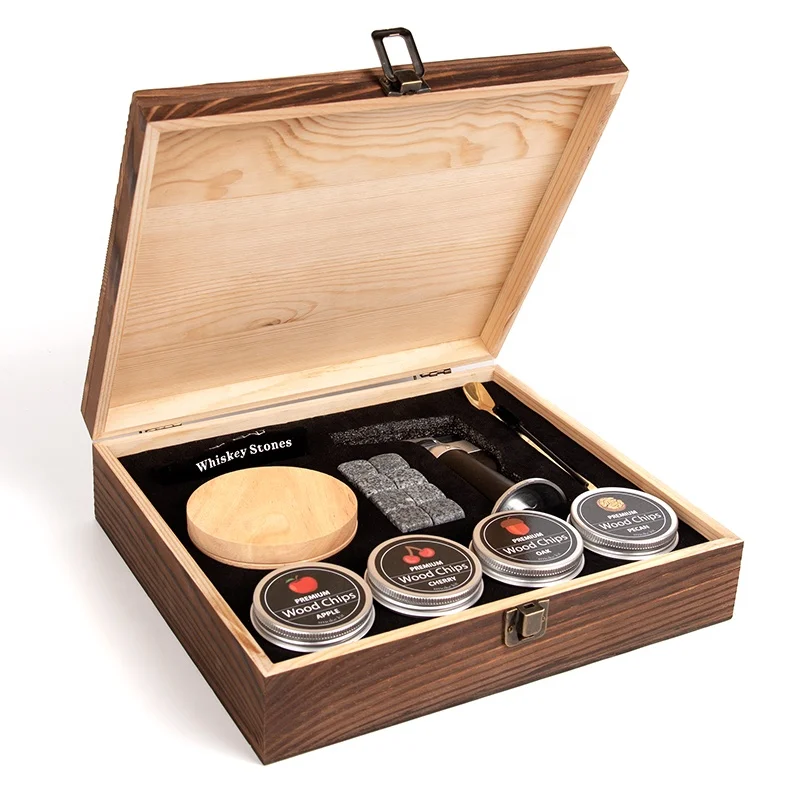 Luxury Wooden Cocktail Smoker Kit Creative Rotating Glass Handmade Cocktail Chimney Smoker With Wood Chips Whiskey Smoker Set