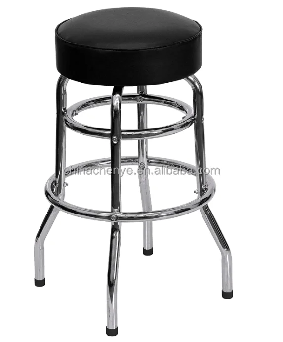 Double Ring Chrome Swivel Bar stools with Black Seat