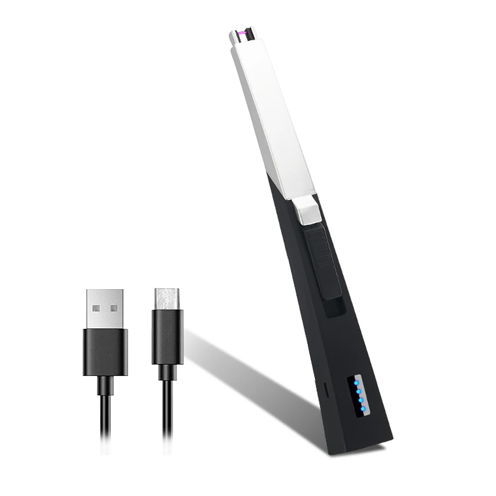 Перезаряжаемые USB Плазменные дуговые электрические зажигалки с индикатором батареи, предохранительный переключатель для барбекю, кемпинга