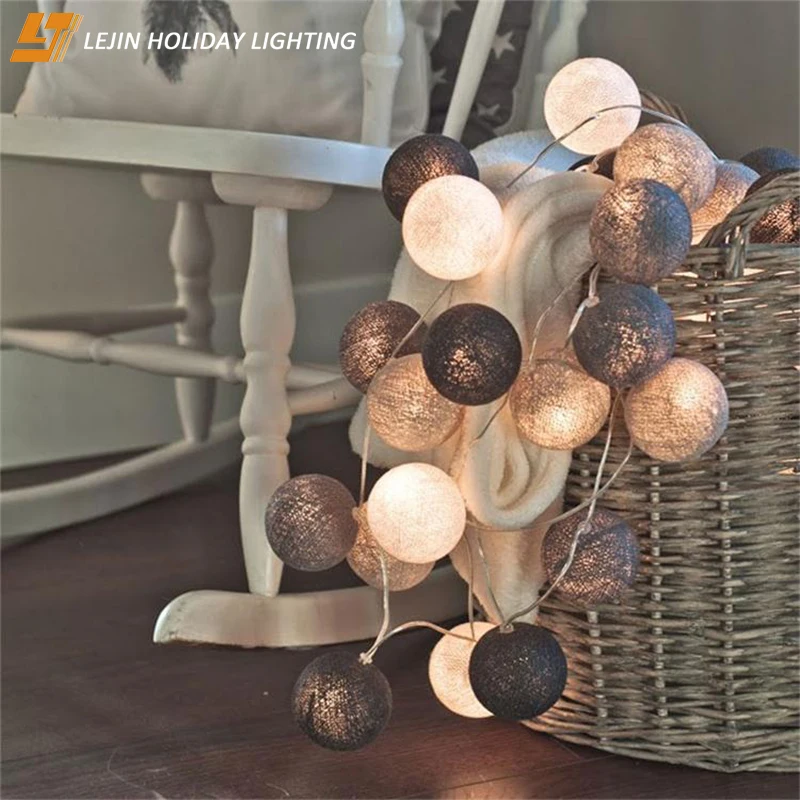 colorful  christmas cotton ball LED string lights for tree decoration