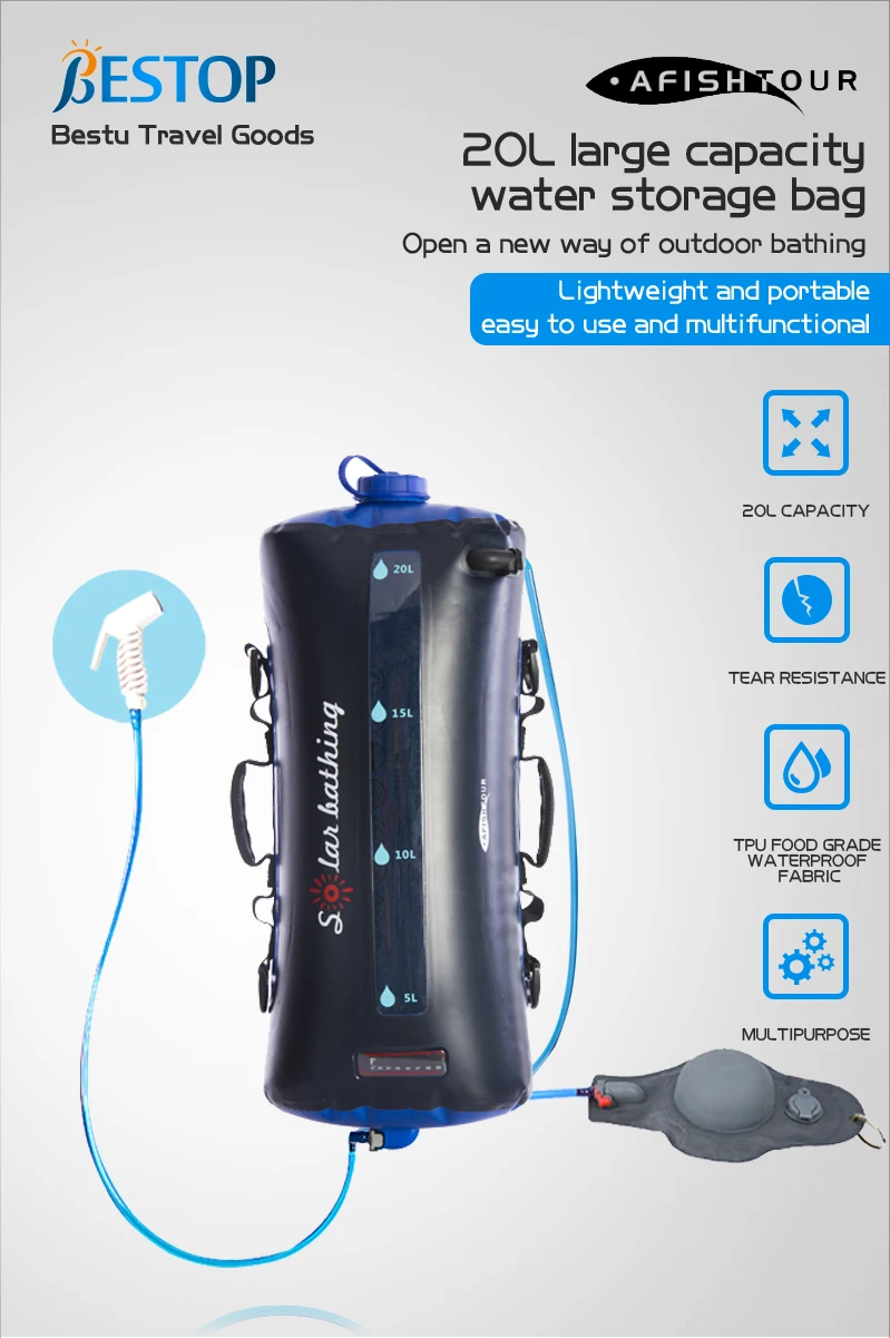 BESTOP Waterproof Material TPU Food Grade Pressure Foot Pump 20L Water Bag Portable Camping Hot Water Showers