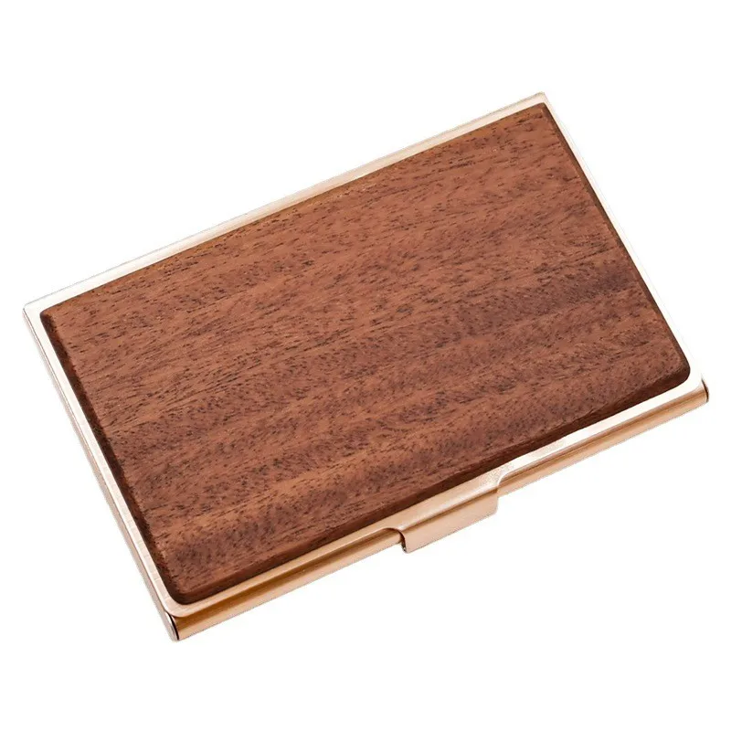 Custom men slim minimalist rfid blocking credit card holder box natural business wooden card holder