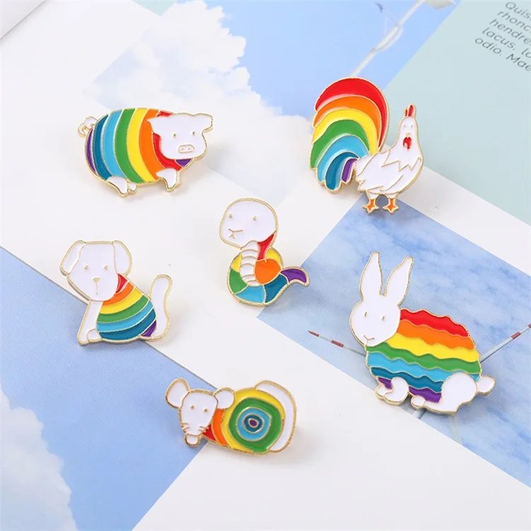 Animal Fashion Jewelry Brooches Women Custom Pins Rainbow Cute Funny Pig Dog Snake Rabbit Shirt Clothing Cjewelers Kawaii Badges