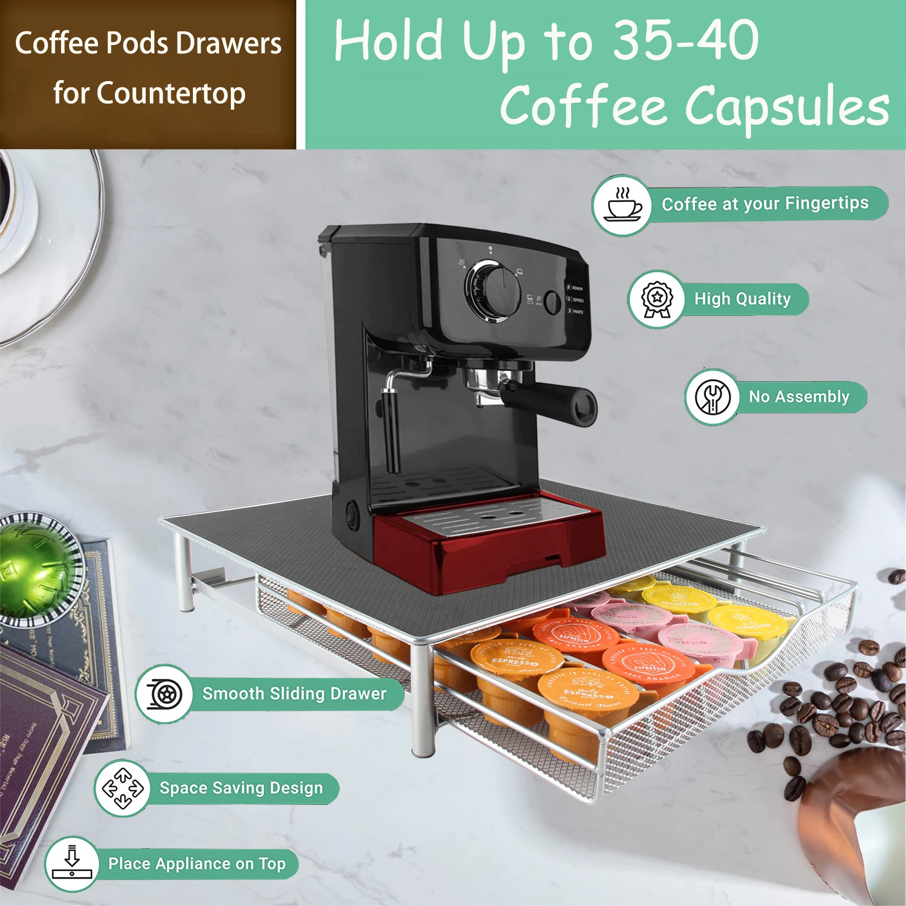 New Vertuo Metal Coffee Pod Storage Drawer Nespresso Coffee Capsule Storage Holder