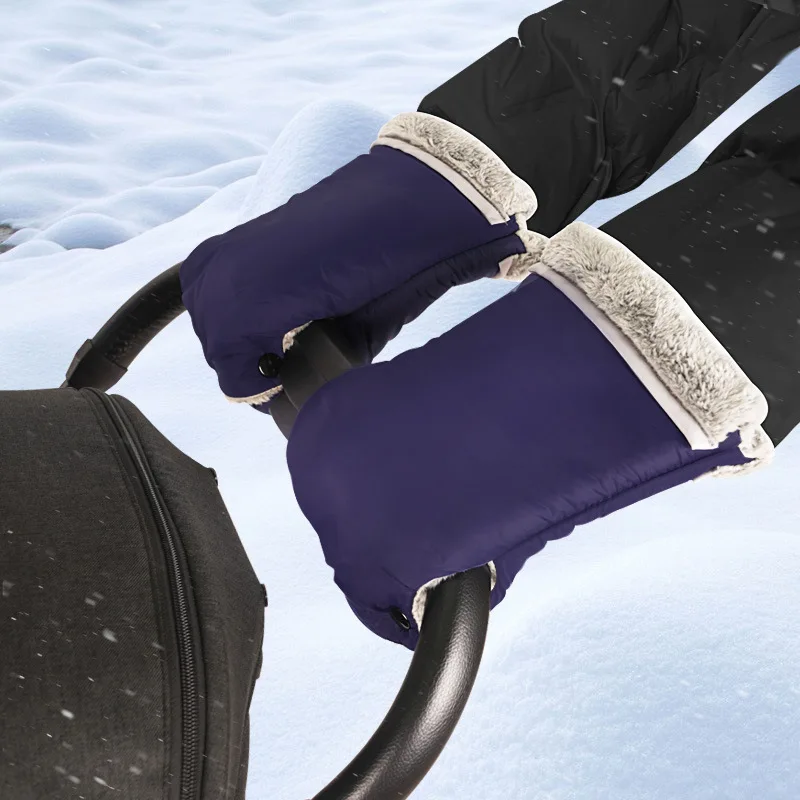 Winter Baby Stroller Hand Muff, Windproof Pram Hand Warm Stroller Gloves, Snowproof Stroller Handle Hand Warmer Muff  With Fur